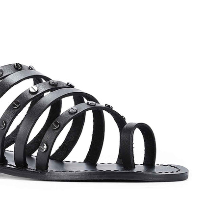 Saint Suri Metal Studded Multi-Strap Leather Flats Sandals