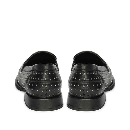 Saint Carol Studded Black Leather Moccasins