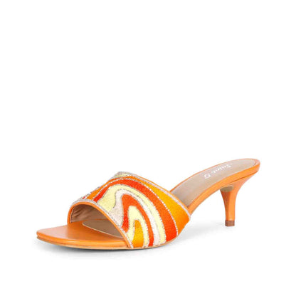 Rina Orange Hand Embroidered Leather Stilettos