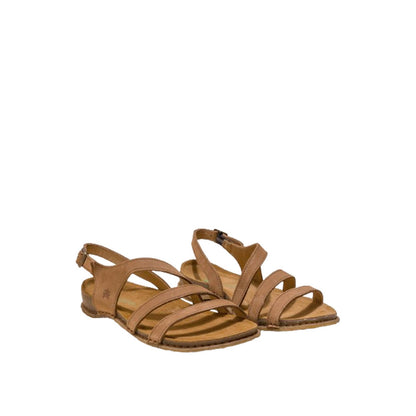 El Naturalista Honey Embellished Leather Block Sandals with Buckle