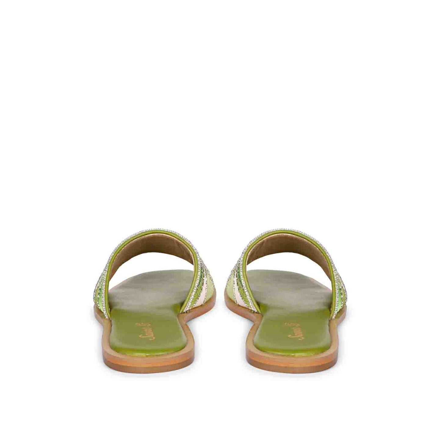 Georgia Hand Embroidered Green Leather Flats