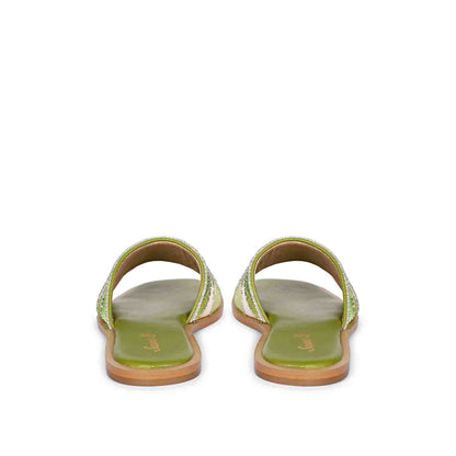 Georgia Hand Embroidered Green Leather Flats