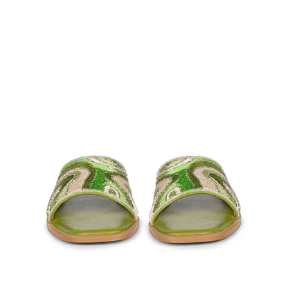 Saint Georgia Hand Embroidered Green Leather Flats