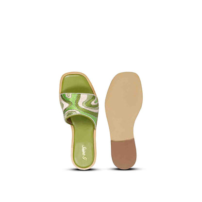 Georgia Hand Embroidered Green Leather Flats