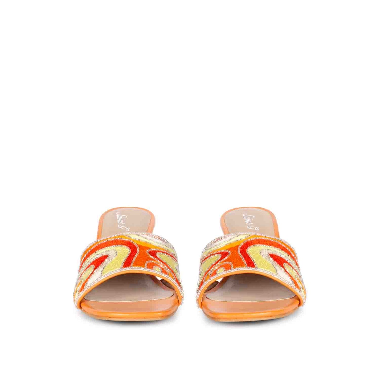 Rina Orange Hand Embroidered Leather Stilettos