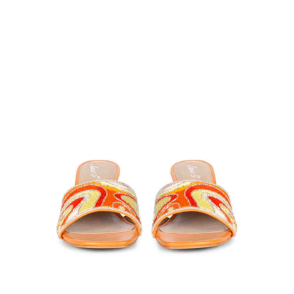 Rina Orange Hand Embroidered Leather Stilettos