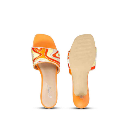 Rina Orange Hand Embroidered Leather Stilettos