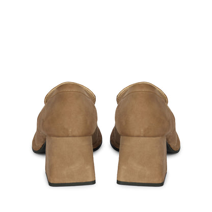 Saint Viviana Dark Taupe Suede Leather Block Heel Moccasins
