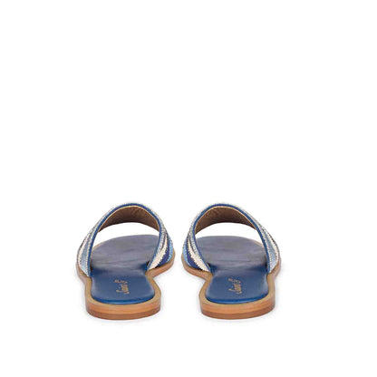 Georgia Hand Embroidered Blue Leather Flats