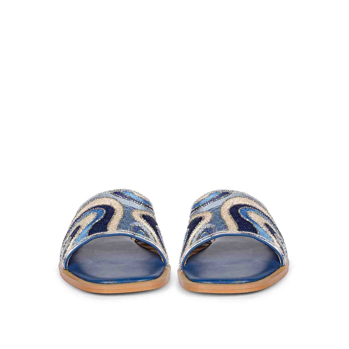 Georgia Hand Embroidered Blue Leather Flats