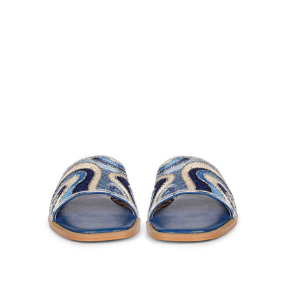 Georgia Hand Embroidered Blue Leather Flats