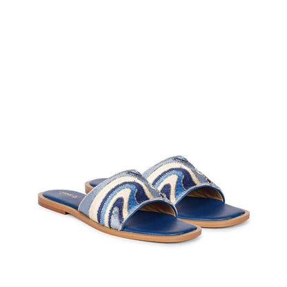 Georgia Hand Embroidered Blue Leather Flats