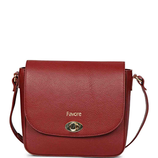 Favore Red Womens  Leather Structured Sling Bag