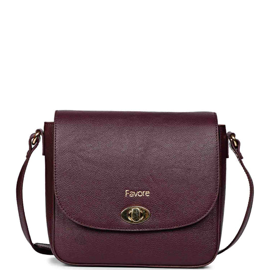 Favore Burgundy Womens  Leather Structured Sling Bag