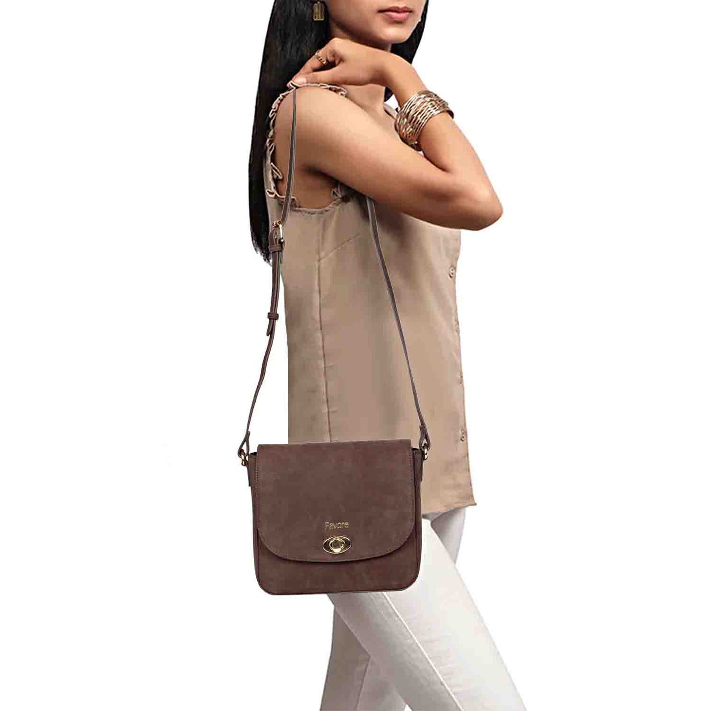 Favore Women Grey Leather Structured Sling Bag