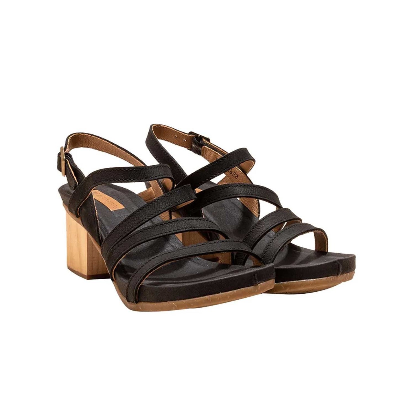 El Naturalista Black Embellished Leather Block Sandals with Buckle
