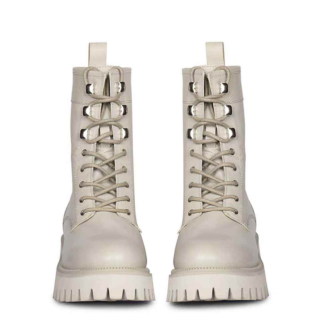 Saint Anastasia Ivory Leather Lace Up High Ankle Boots