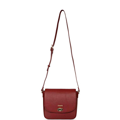 Favore Red Womens  Leather Structured Sling Bag