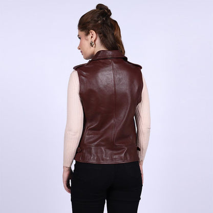 Saint Micaela Burgundy Leather Women Collar Jackets
