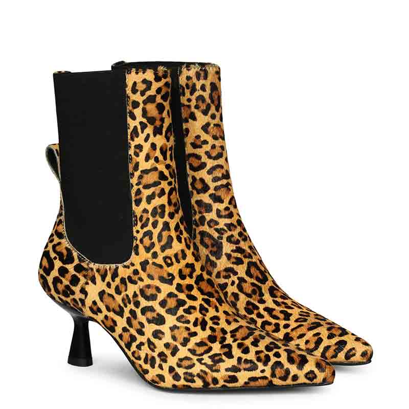 Saint Oriana Natural Pony Hair Print Leather Ankle Boots