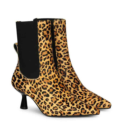 Saint Oriana Natural Pony Hair Print Leather Ankle Boots