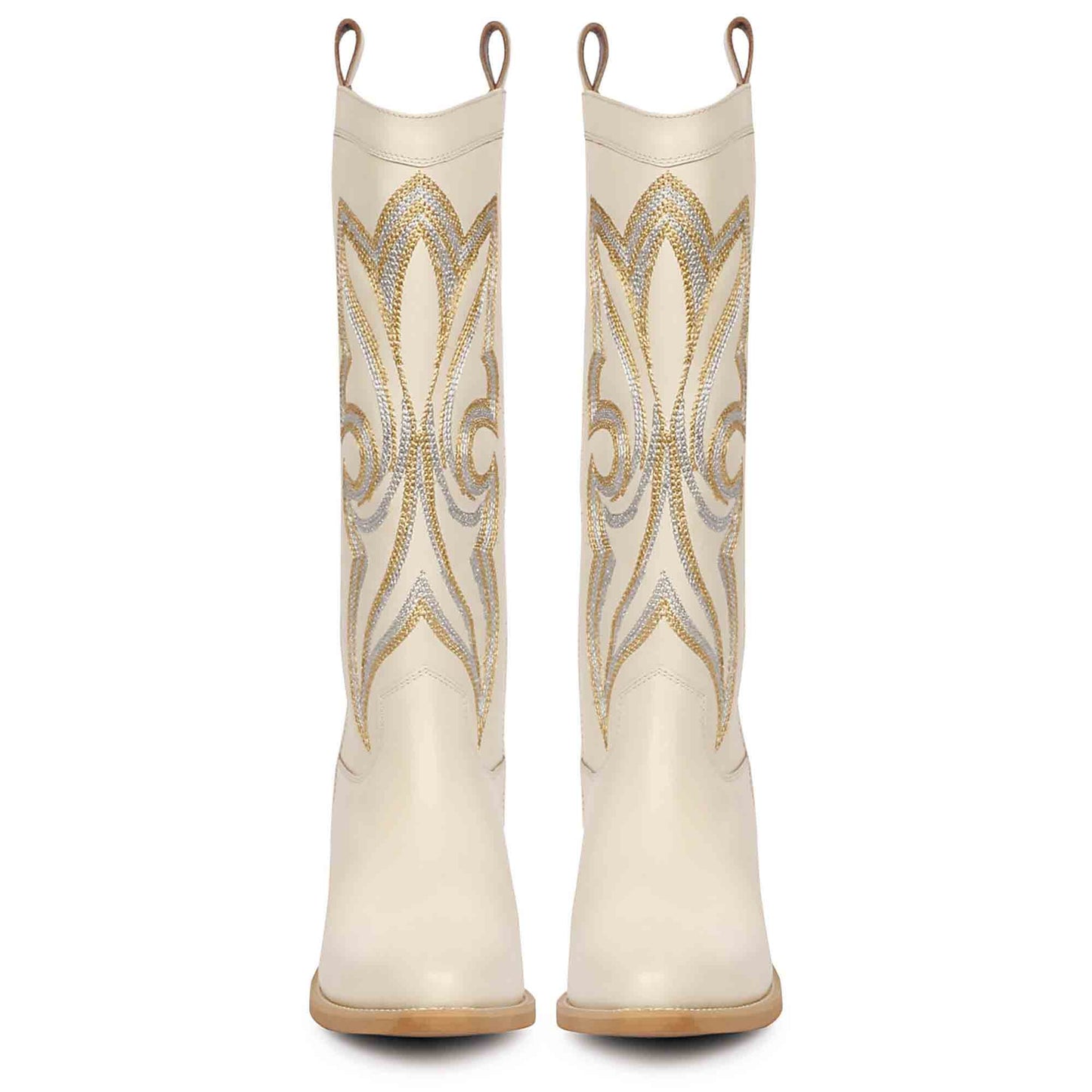 Saint Martina Off White Stitched Leather Cowboy Boots