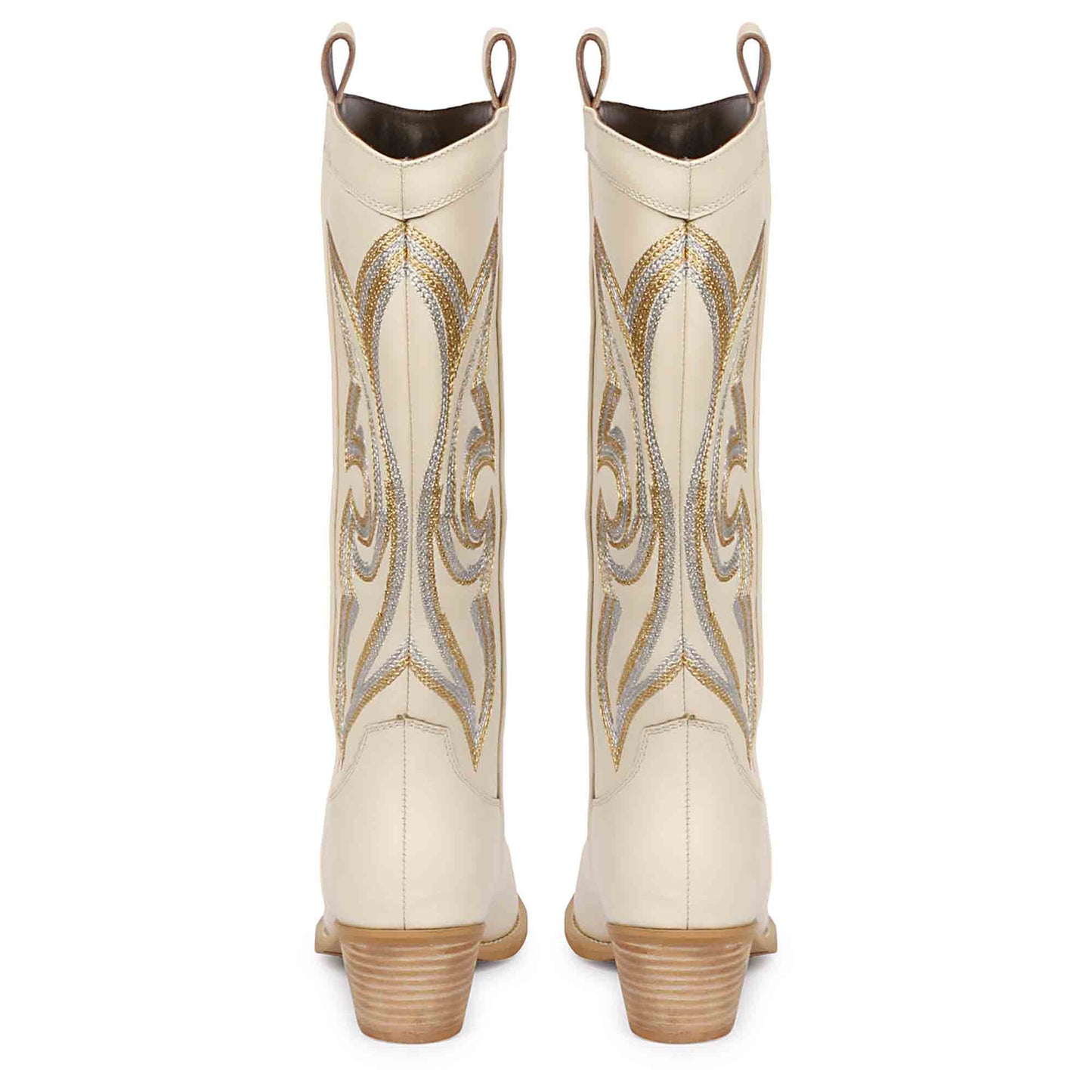 Saint Martina Off White Stitched Leather Cowboy Boots