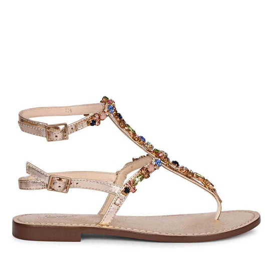 Zuri Multi Stone Embellished Platin Leather Sandals