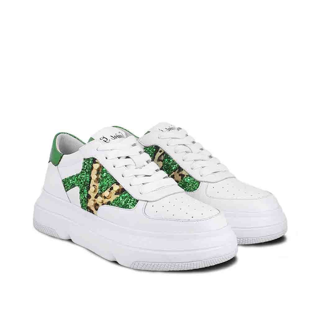 Whitesta Antea White & Green Leather Sneakers
