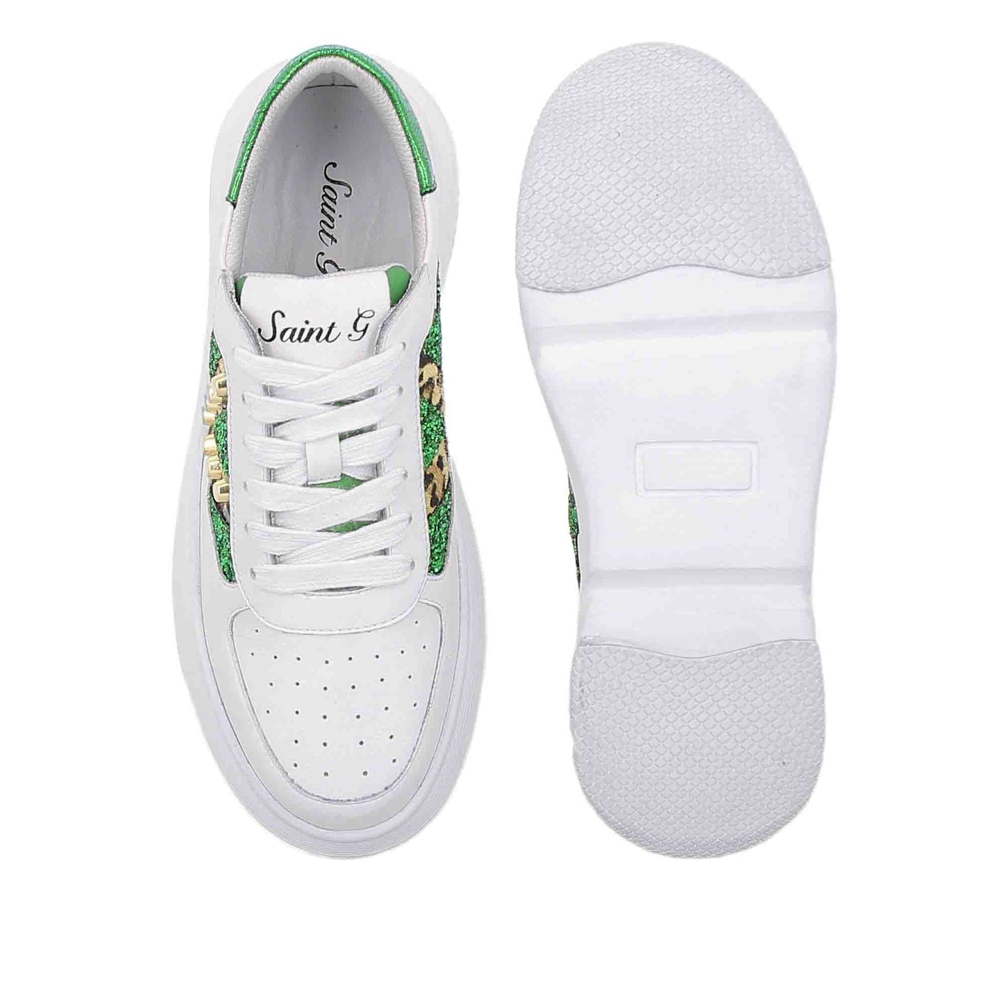 Whitesta Antea White & Green Leather Sneakers