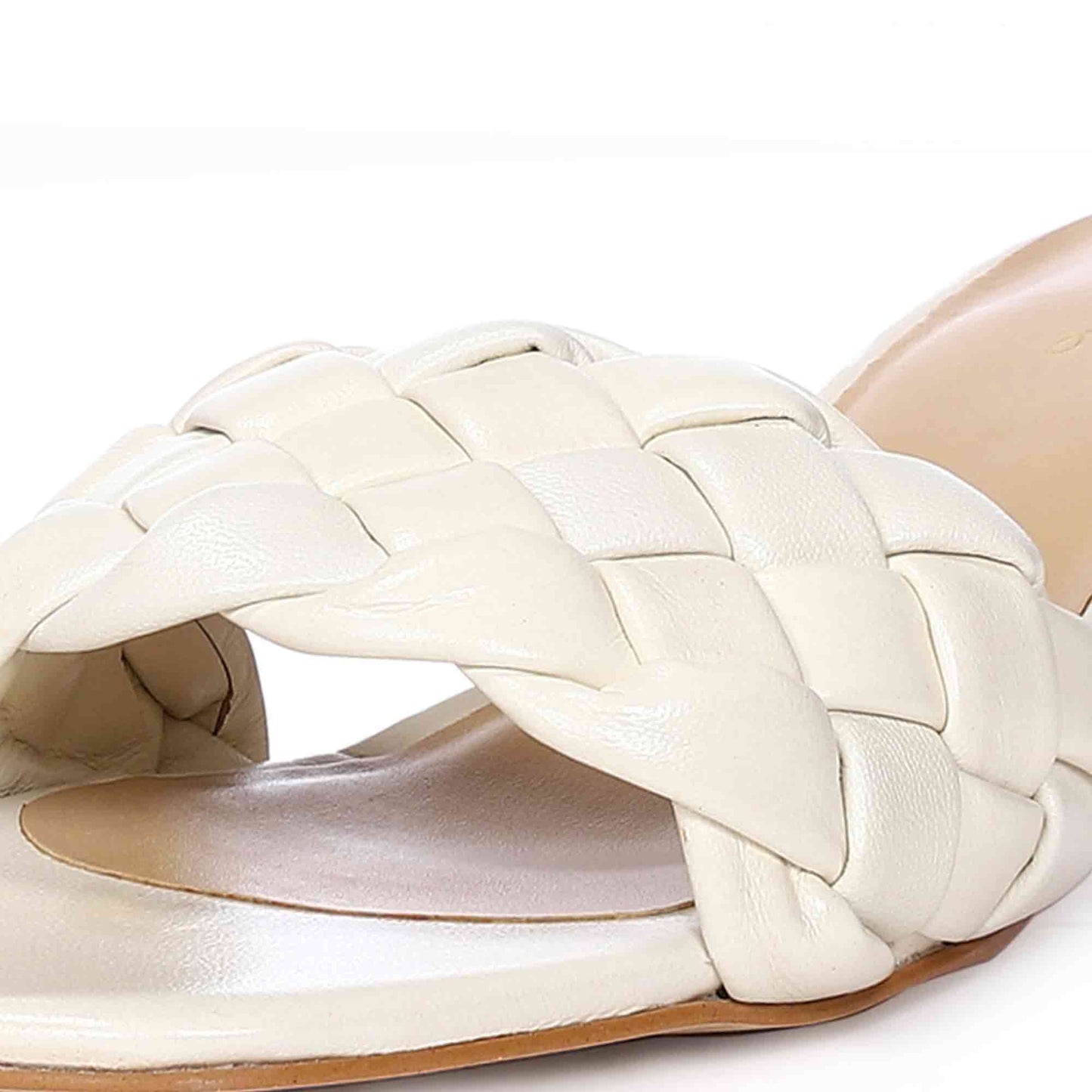 Saint Kate White Woven Leather Block Heel Mules