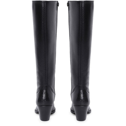 Saint Clochette Snake Embossed Black Leather Knee High Boots - SaintG India 