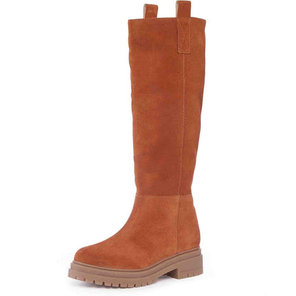 Janet Wood Suede Leather Pull On Knee High Boots