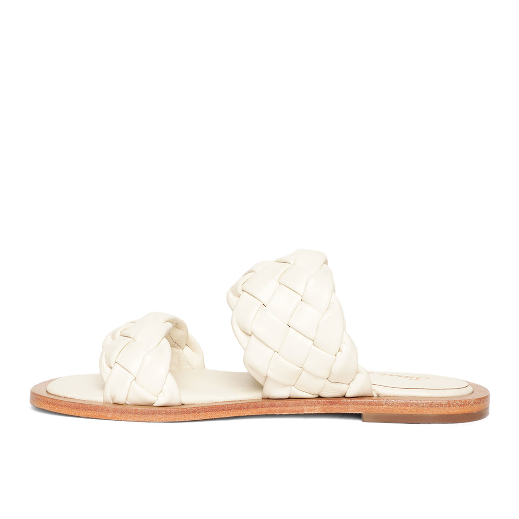 Saint Bruna White Woven Leather Sliders