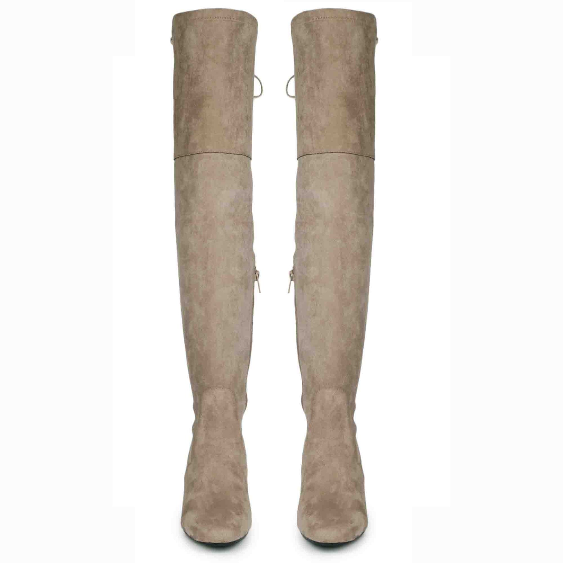 Chic above-the-knee stretch suede boots