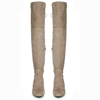 Chic above-the-knee stretch suede boots