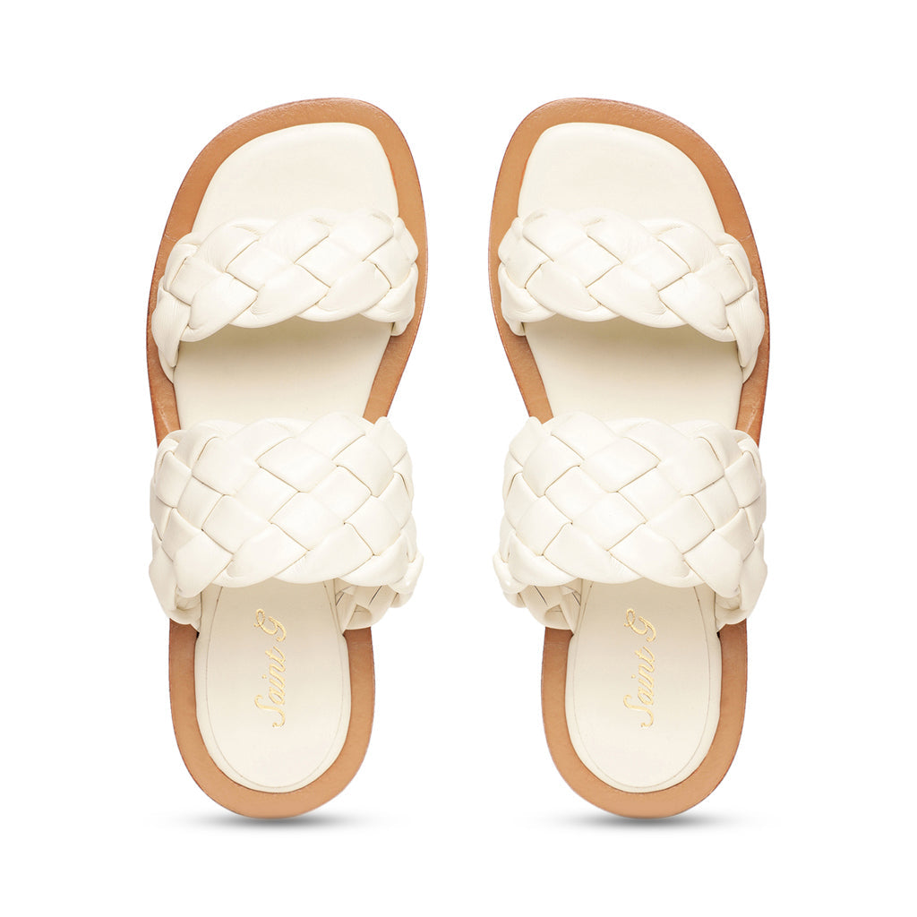 Saint Bruna White Woven Leather Sliders