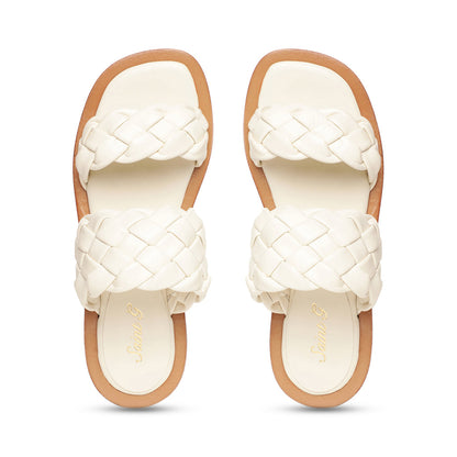 Saint Bruna White Woven Leather Sliders