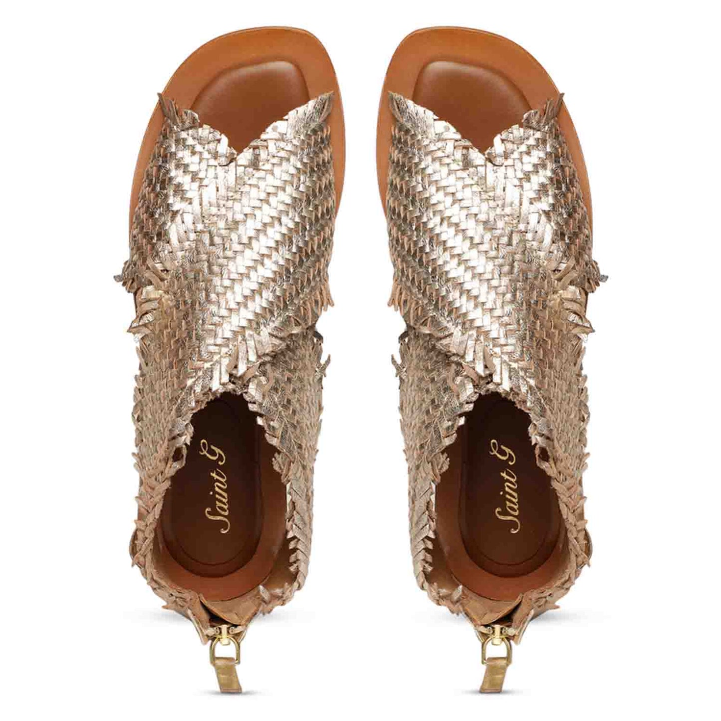 Saint Filomena Platin Woven Leather Sandals