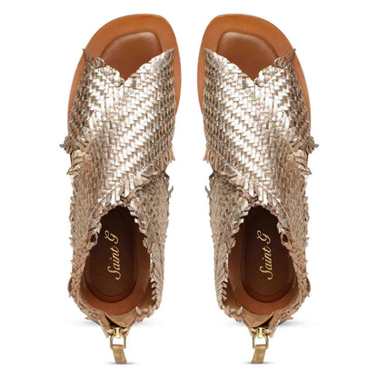 Saint Filomena Platin Woven Leather Sandals