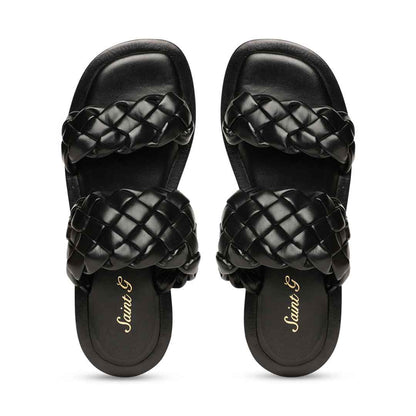 Saint Bruna Black Woven Leather Sliders