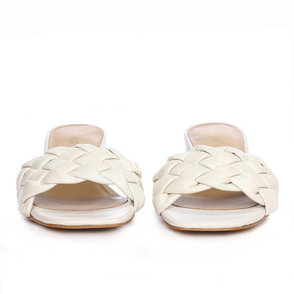 Saint Kate White Woven Leather Block Heel Mules