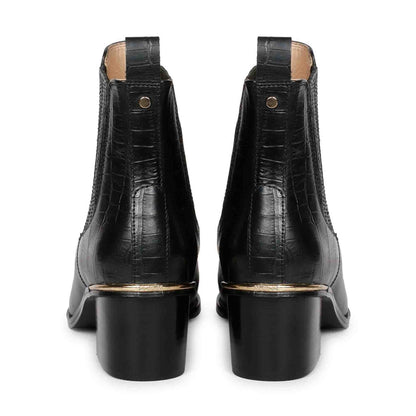 Saint Ilaria Black Croco Print Leather Ankle Boots - SaintG India