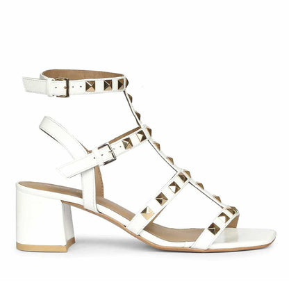 Saint Angela Gold Metal Double Buckle Block Heels