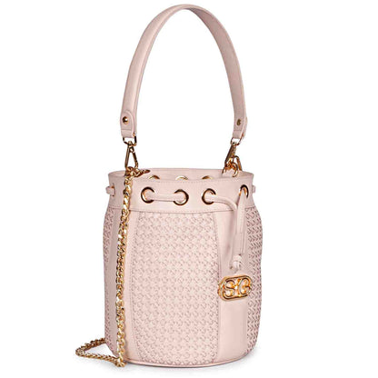 Halsey Pink Blush Hand Woven Leather Bucket Bags