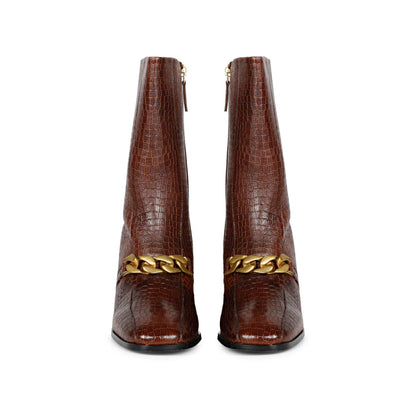 Ava Brown Snake Embossed Leather Calf Boots
