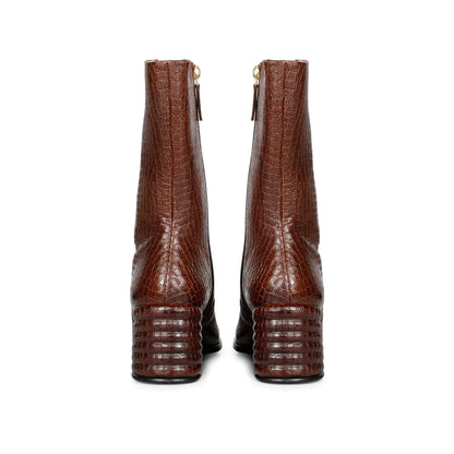Ava Brown Snake Embossed Leather Calf Boots