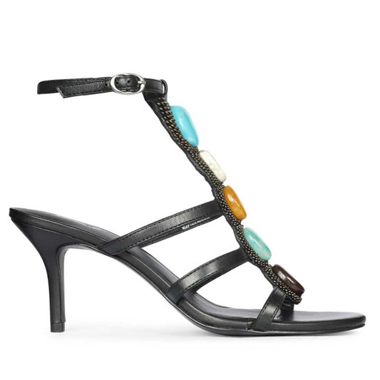 Saint Monroe Multi Stone Black Leather Stilettos