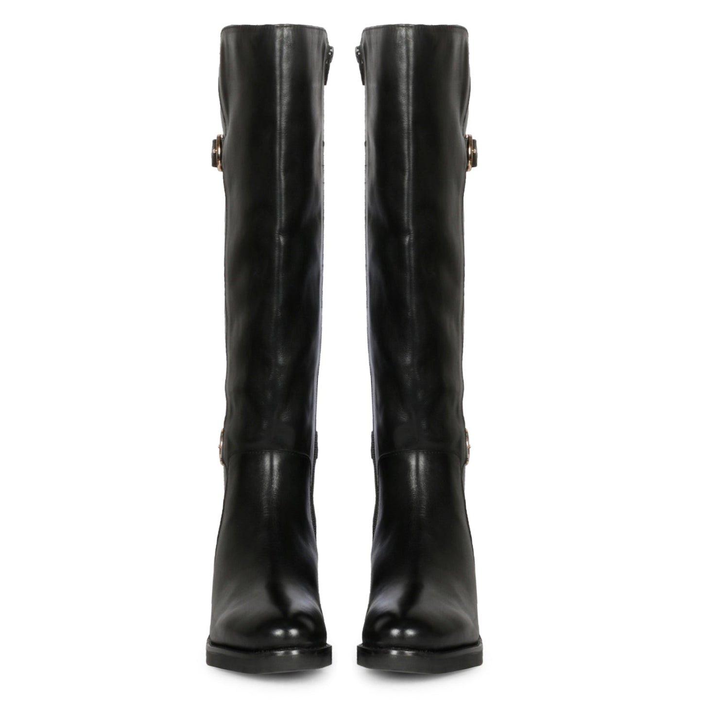 Saint Bijoy Buckle Decorative Black Leather Long Boots