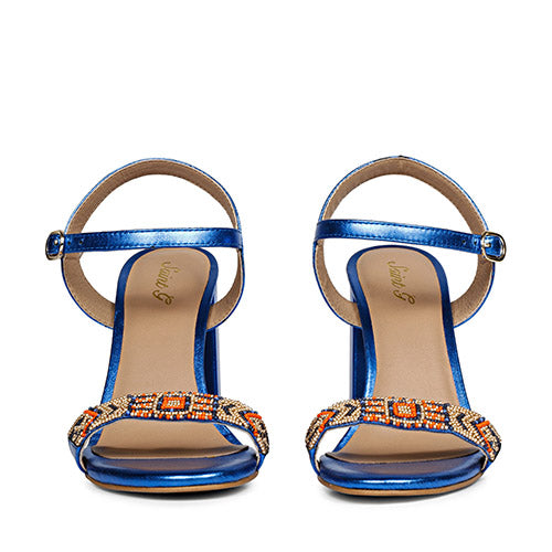 Navy Metallic Leather Fashion Heels